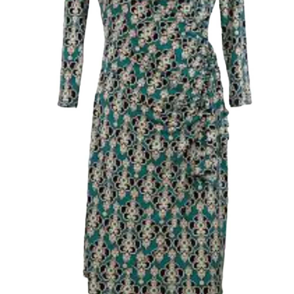 New York & Company Teal Floral Long Sleeve Dress Size: XL - Picture 4 of 11
